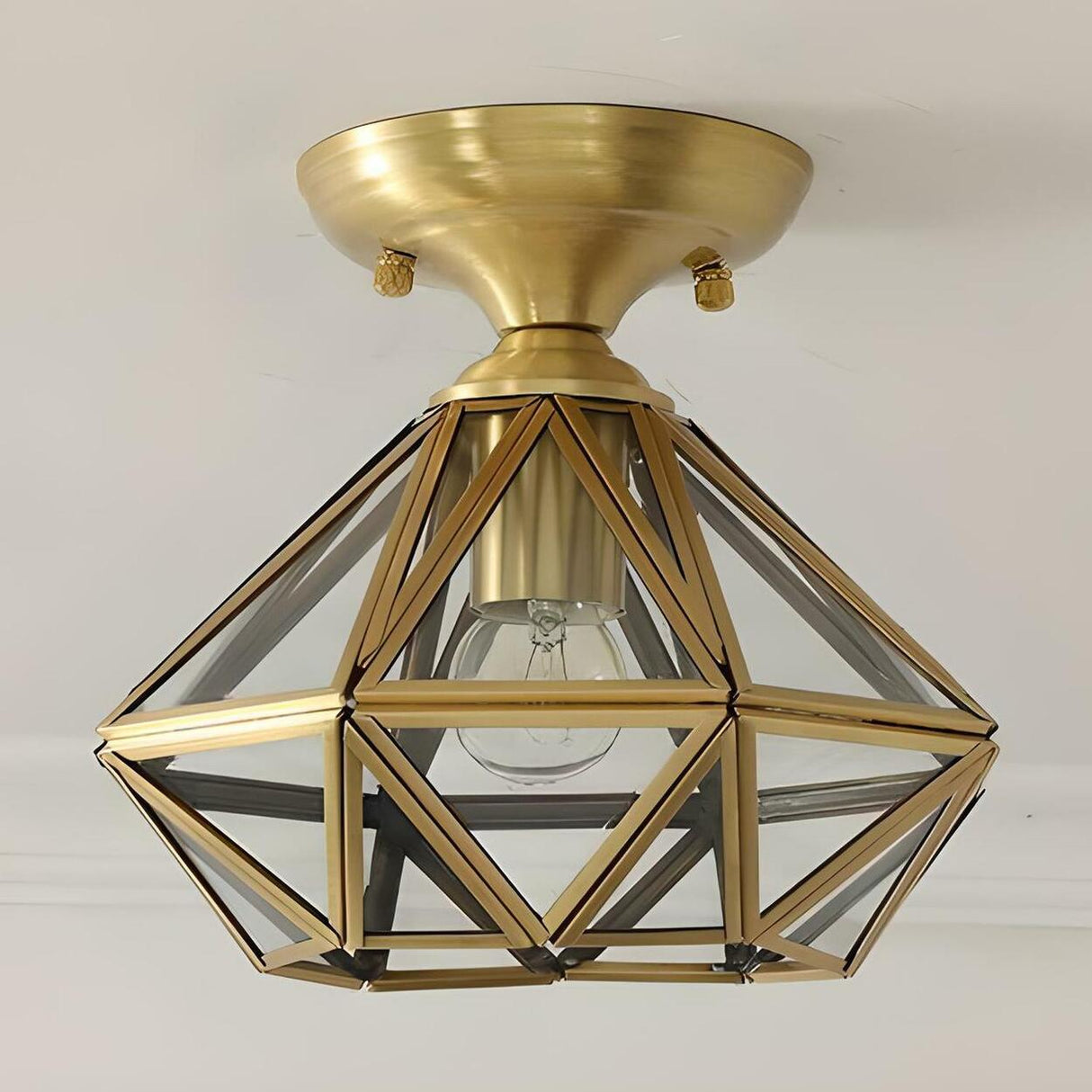 Hallway Mini Diamond-Shaped Brass Semi-Flush Mount Lamp Image - 7