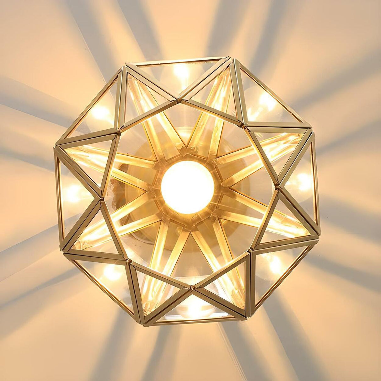 Hallway Mini Diamond-Shaped Brass Semi-Flush Mount Lamp Image - 8