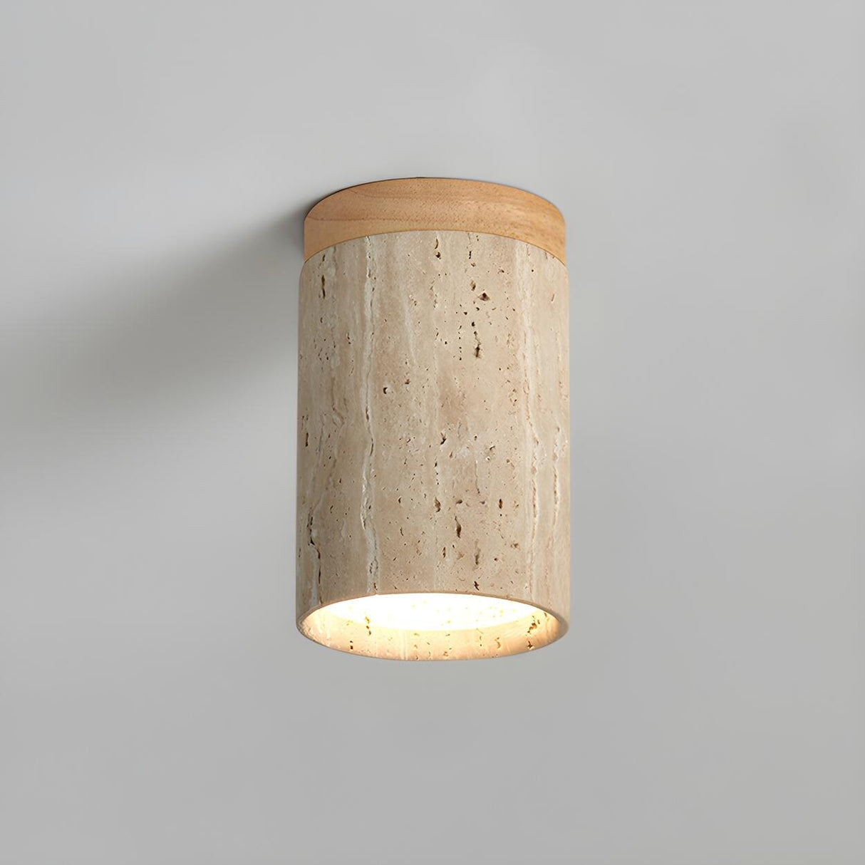 Hallway Natural Wood Stone Cylinder Flush Mount Light Image - 10