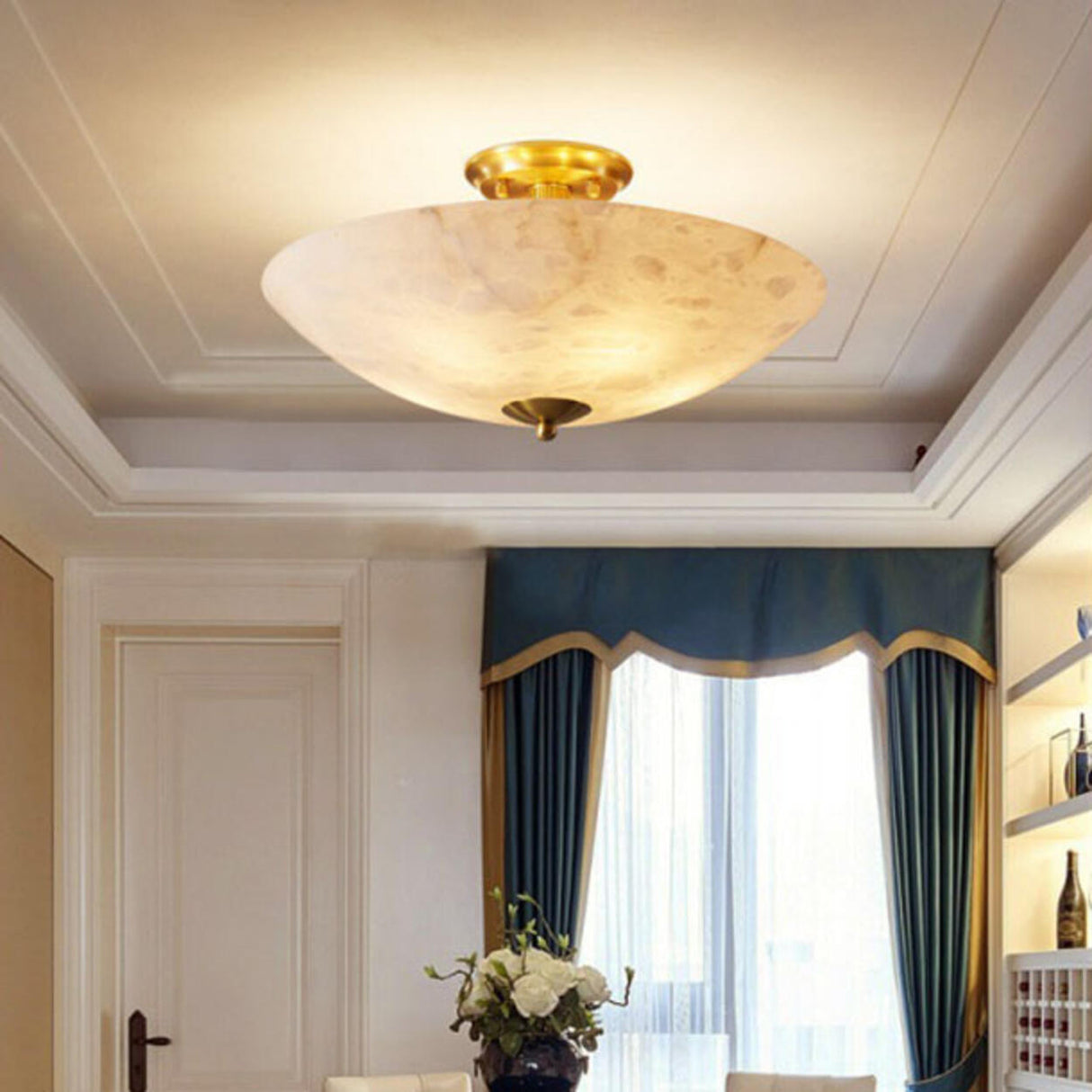 Hallway Stone Bowl Golden Semi-Flush Ceiling Light Image - 5