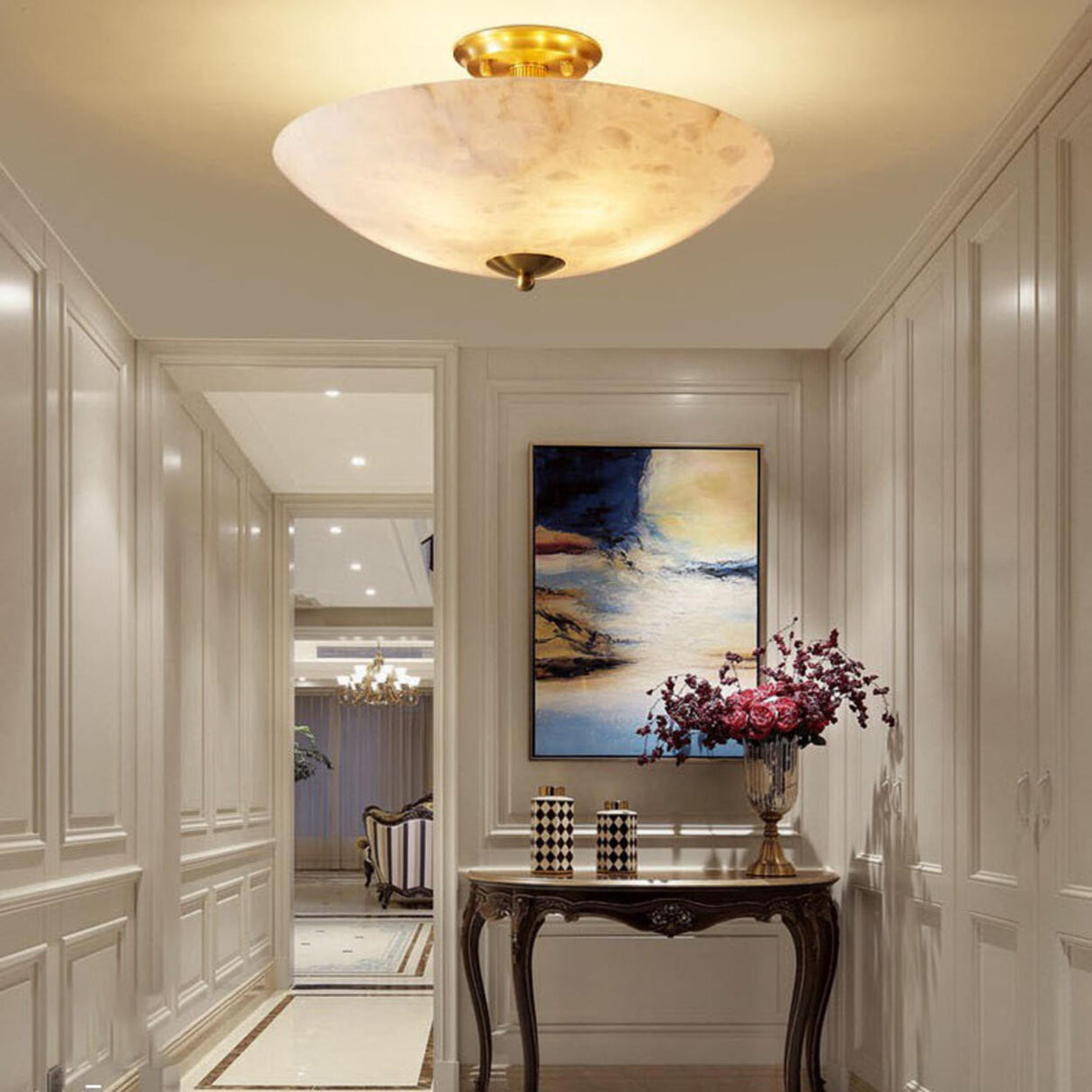 Hallway Stone Bowl Golden Semi-Flush Ceiling Light Image - 6