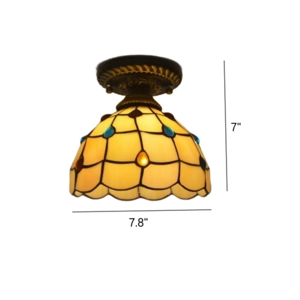 Hallway Tiffany Bowl Shape Brass Glass Flush Mount Lamp