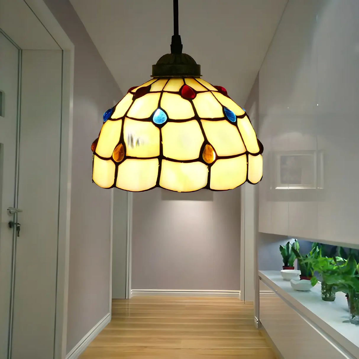 Hallway Tiffany Stained Glass Bowl-Shaped Pendant Light Image - 12