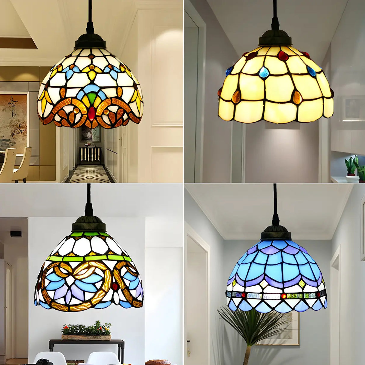 Hallway Tiffany Stained Glass Bowl-Shaped Pendant Light Image - 2
