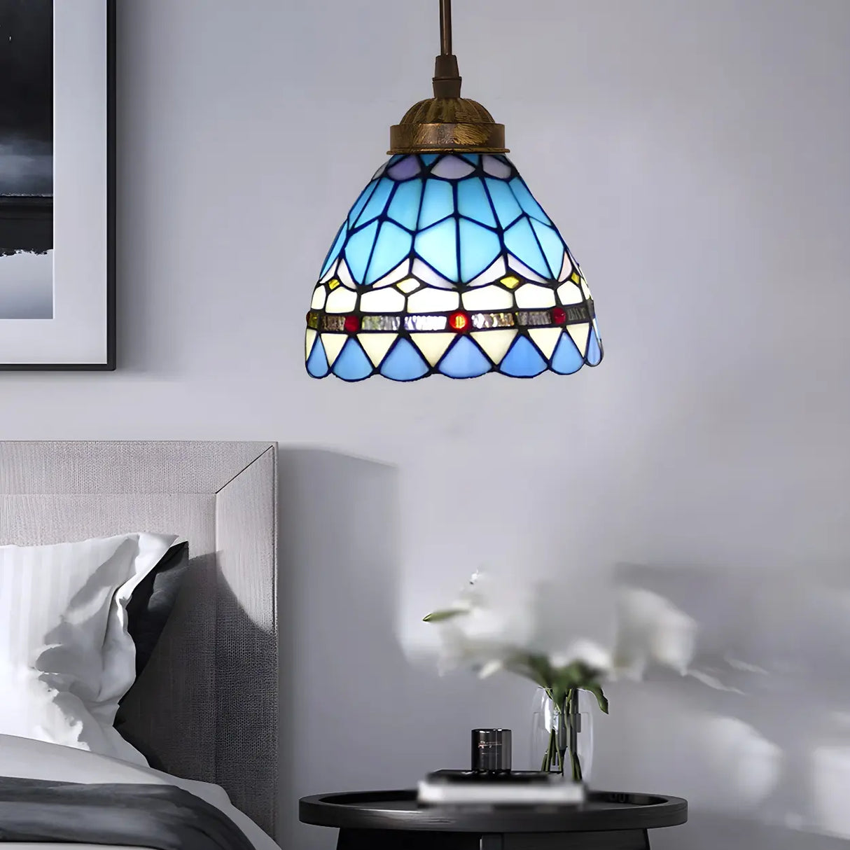 Hallway Tiffany Stained Glass Bowl-Shaped Pendant Light Image - 3