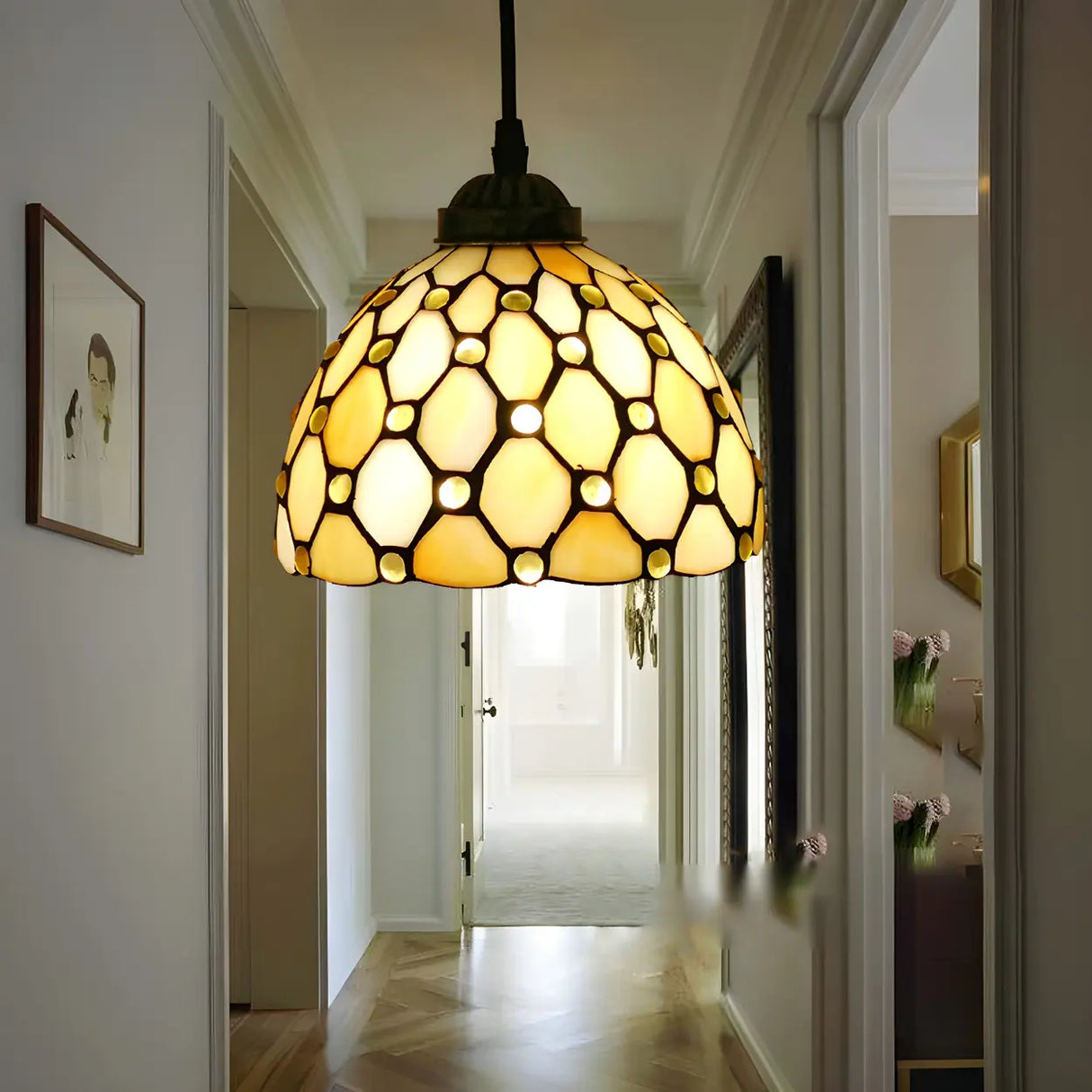 Hallway Tiffany Stained Glass Bowl-Shaped Pendant Light Image - 8