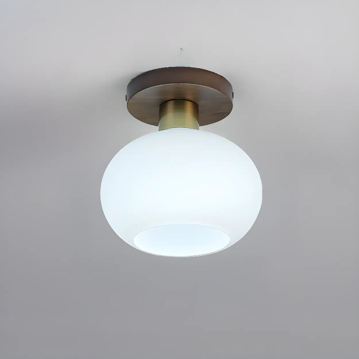 Hallway Walnut Drum Semi-Flush Mount Ceiling Light Image - 2