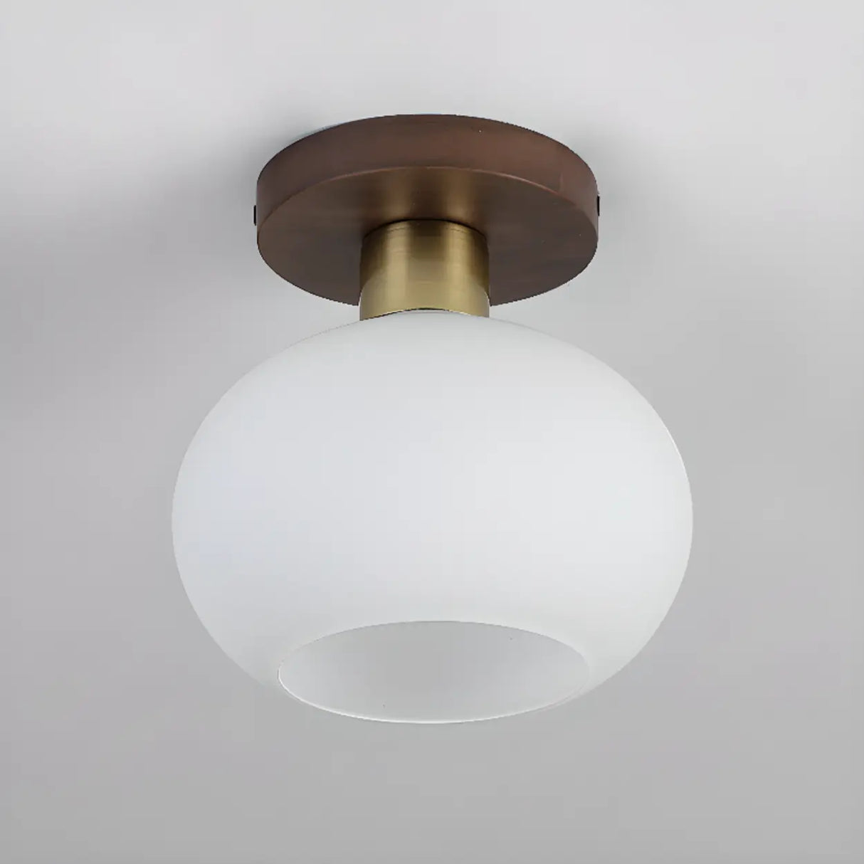 Hallway Walnut Drum Semi-Flush Mount Ceiling Light Image - 6