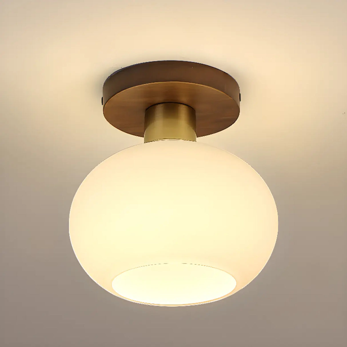Hallway Walnut Drum Semi-Flush Mount Ceiling Light Image - 7
