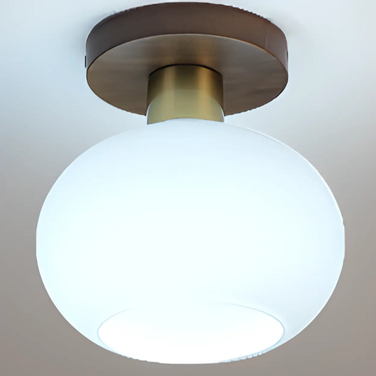 Hallway Walnut Drum Semi-Flush Mount Ceiling Light Image - 8