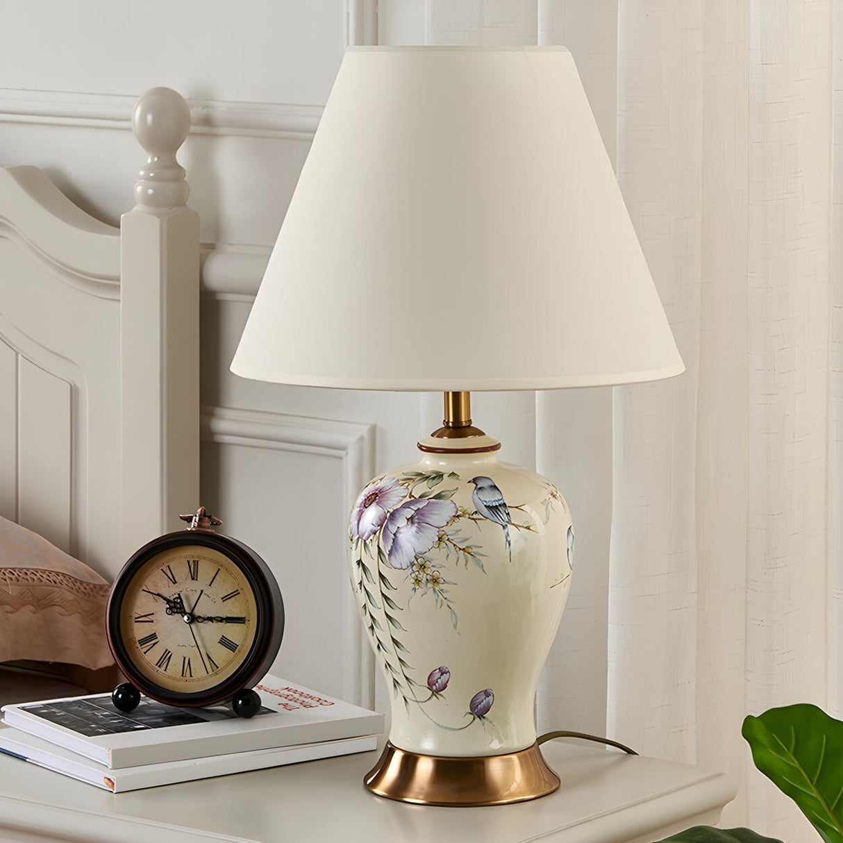 Hand-Painted Ceramic Base White Lampshade Table Lamp Image - 3