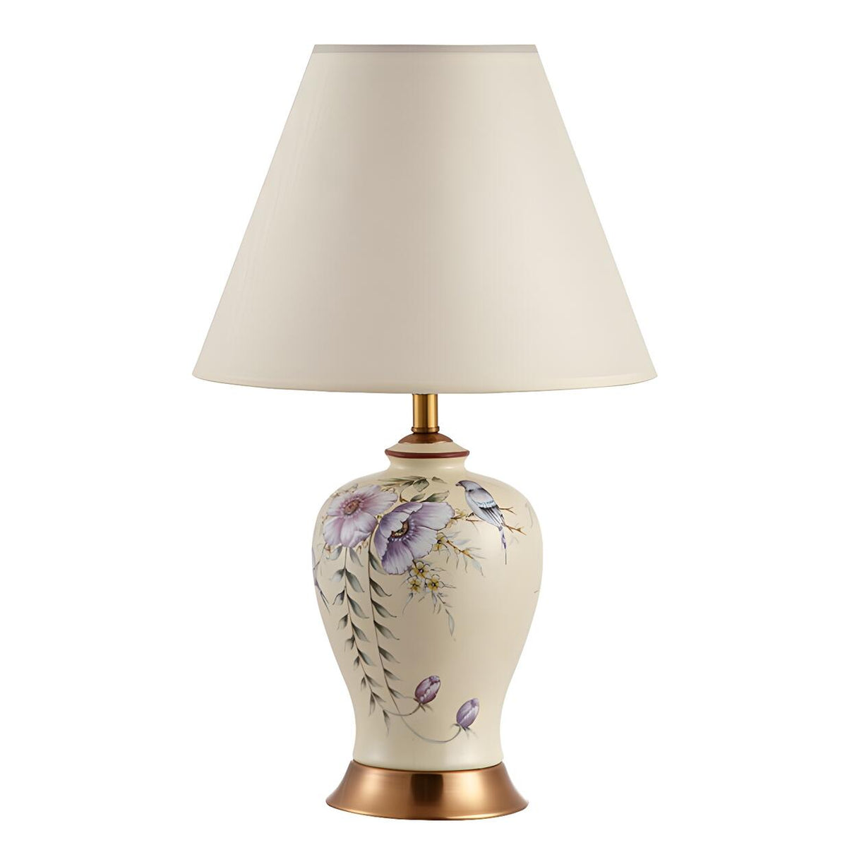 Hand-Painted Ceramic Base White Lampshade Table Lamp Image - 5
