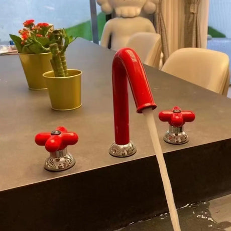 Handle Included L-Shape Copper Red Bathroom Sink Faucet Image - 1