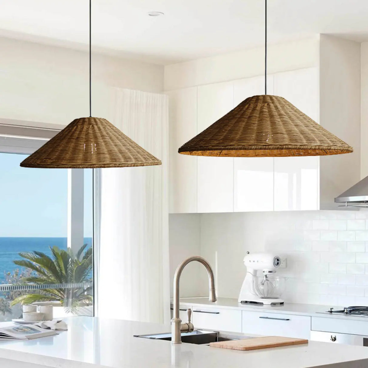 Handwoven Oriental Rattan Cone Pendant Lights Image - 4