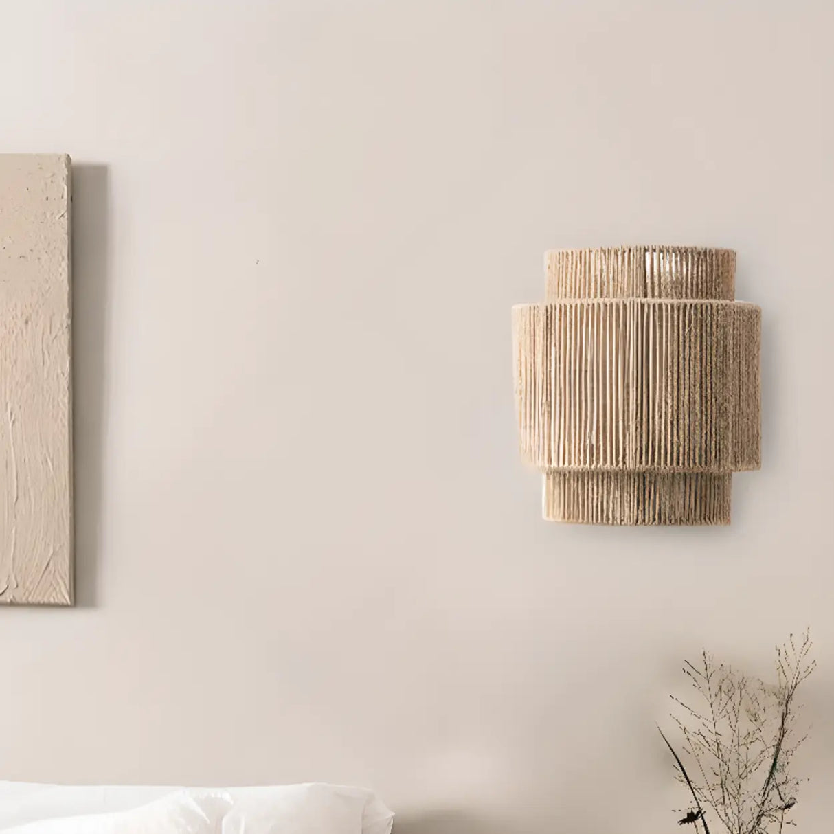 Handwoven Rustic Rope Beige Bedside Wall Sconce Image - 4