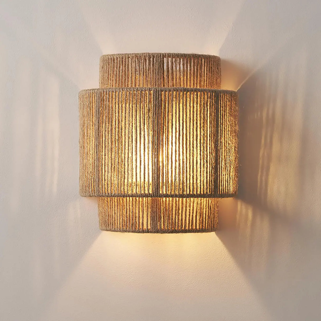 Handwoven Rustic Rope Beige Bedside Wall Sconce Image - 6