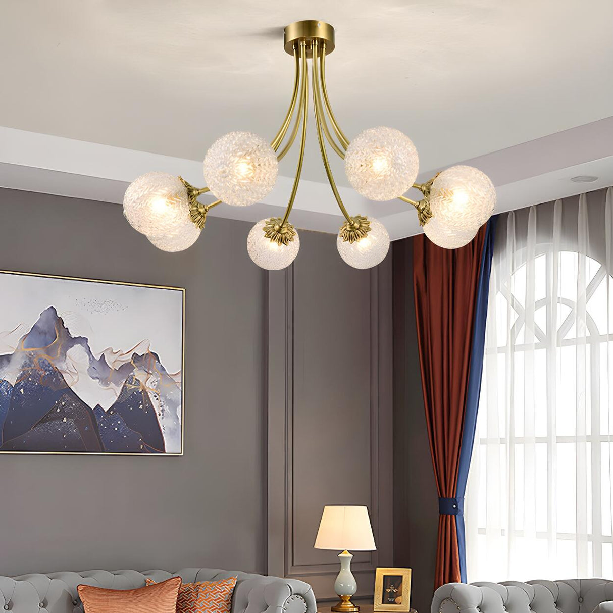 Hanging Glass Globe Semi-Flush Mount Light 8-Light Image - 1