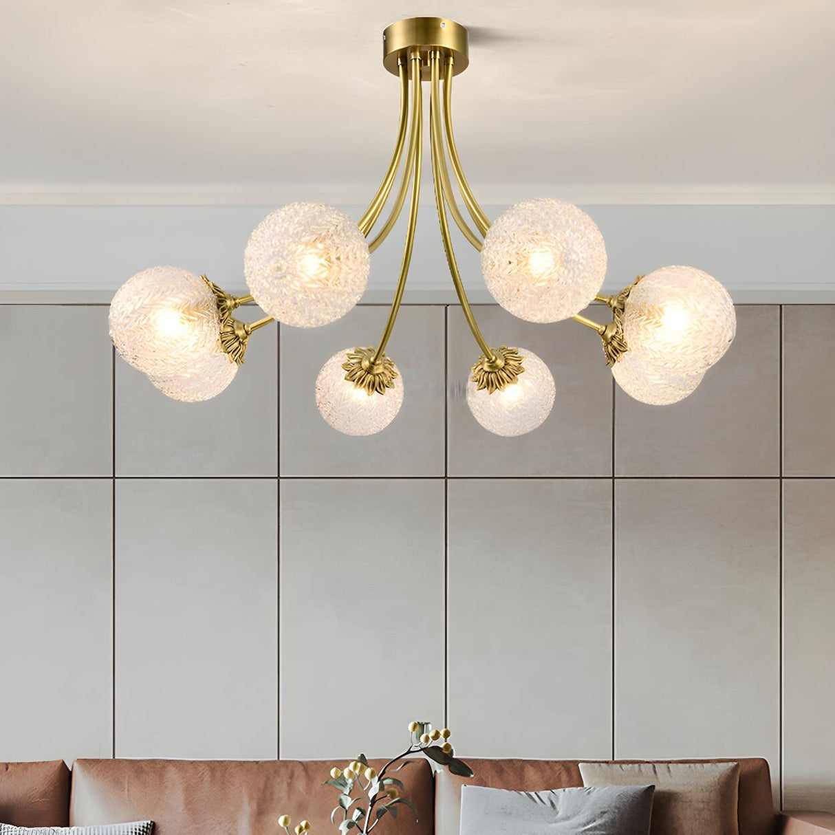 Hanging Glass Globe Semi-Flush Mount Light 8-Light Image - 4