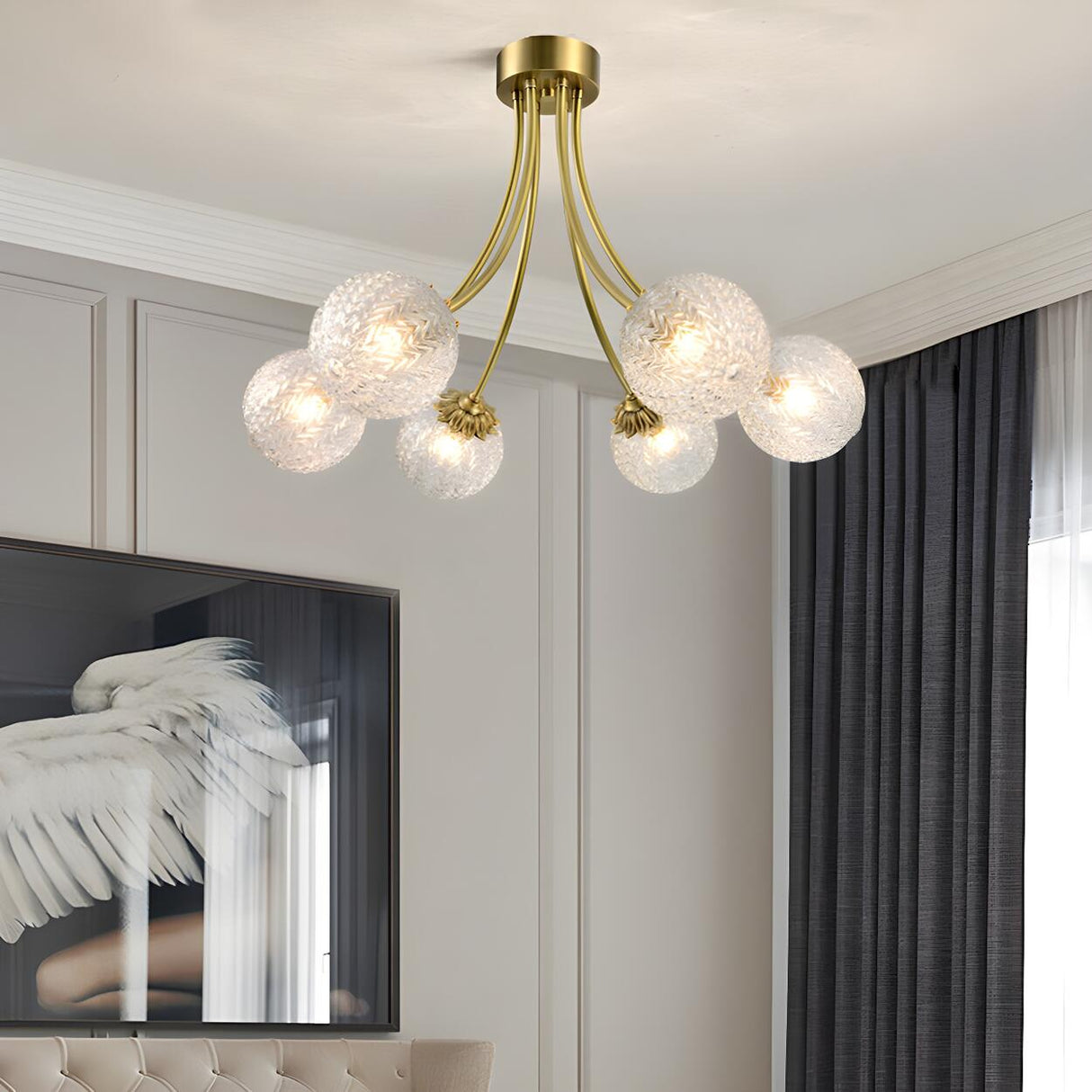 Hanging Glass Globe Semi-Flush Mount Light 8-Light Image - 6