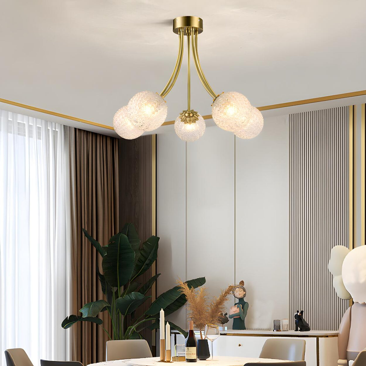 Hanging Glass Globe Semi-Flush Mount Light 8-Light Image - 7