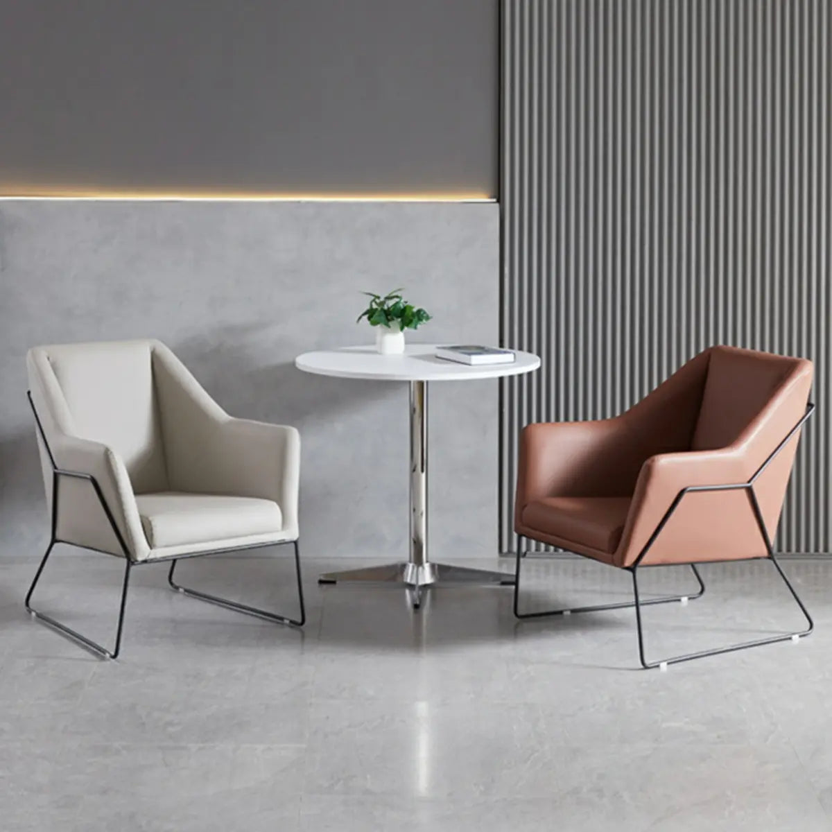 High-Back Leather Sloped Arms Fixed Back Sled Arm Chair Image - 1