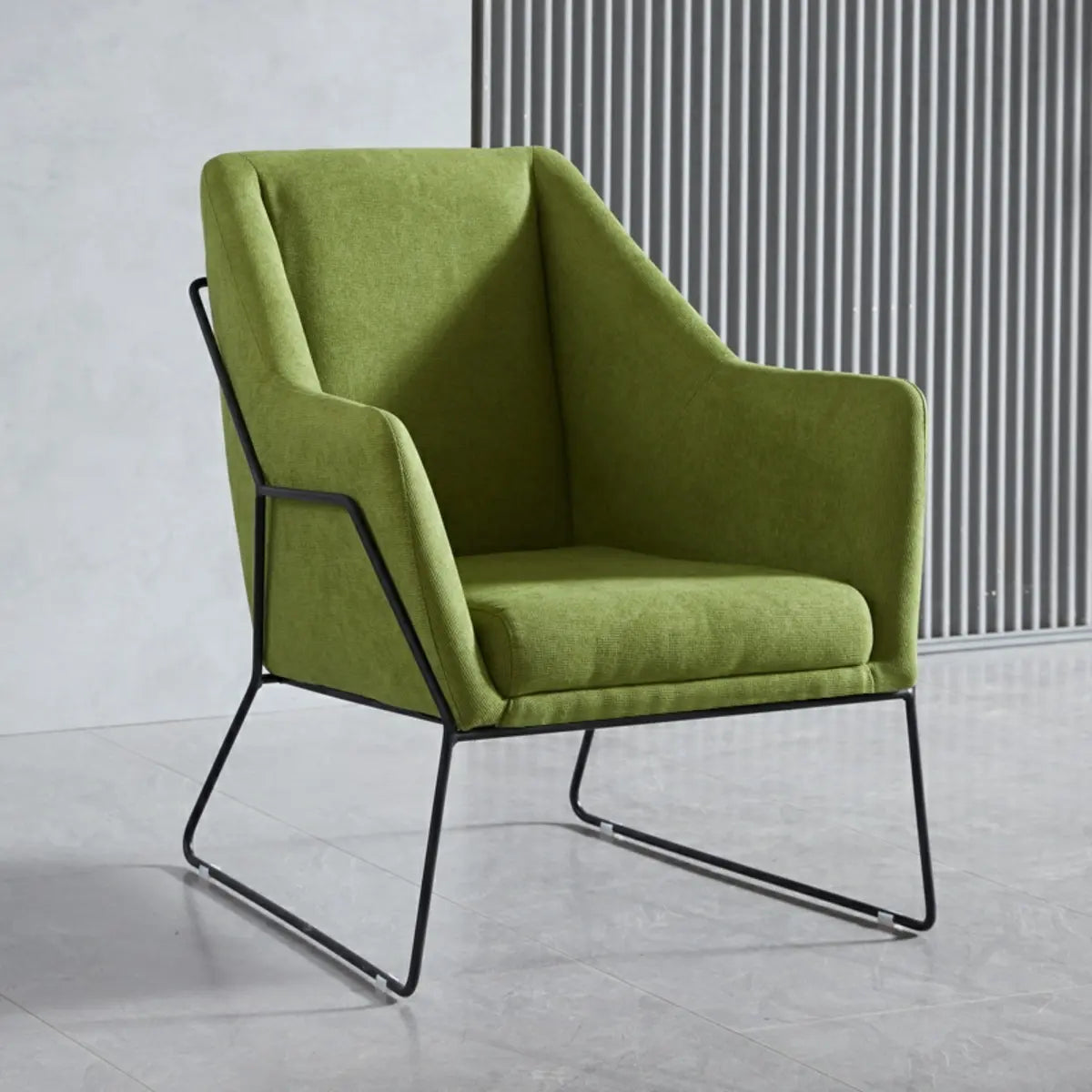 High-Back Leather Sloped Arms Fixed Back Sled Arm Chair Image - 15