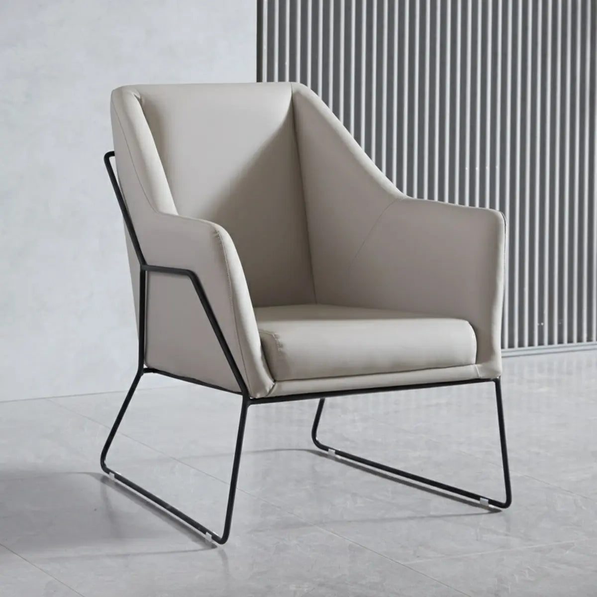 High-Back Leather Sloped Arms Fixed Back Sled Arm Chair Image - 2