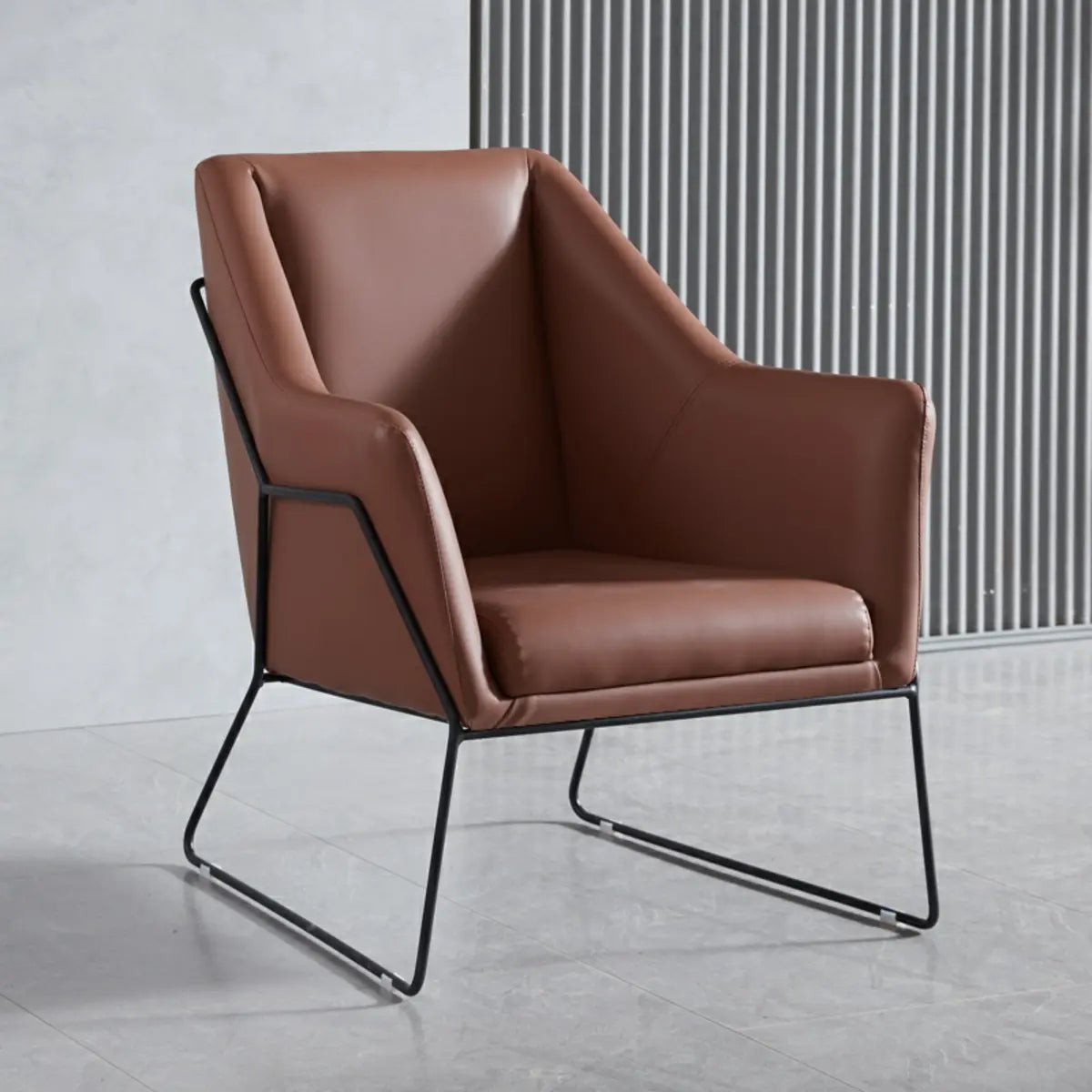 High-Back Leather Sloped Arms Fixed Back Sled Arm Chair Image - 3