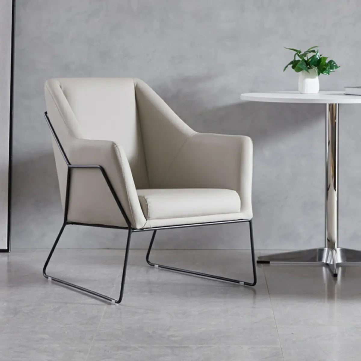 High-Back Leather Sloped Arms Fixed Back Sled Arm Chair Image - 4