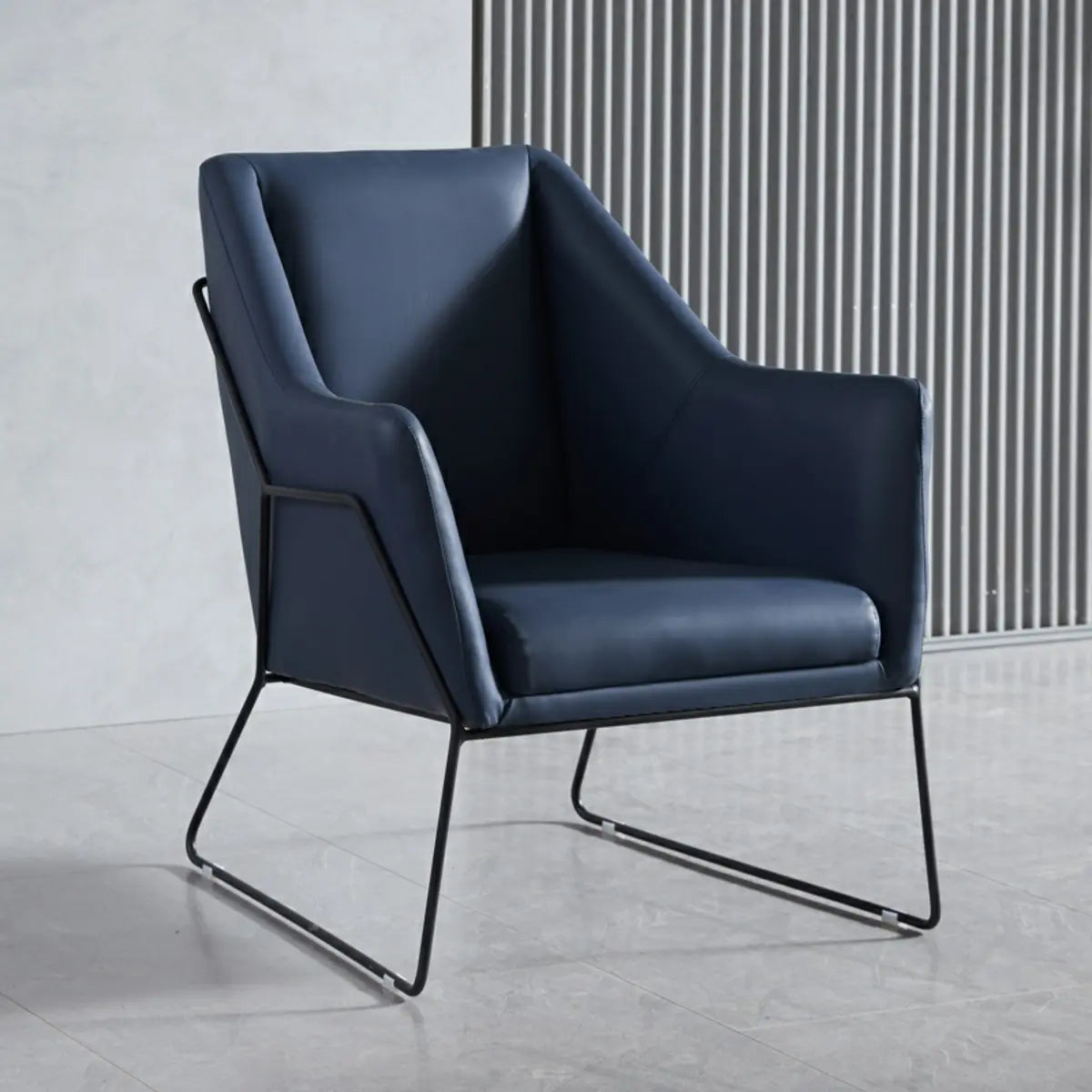 High-Back Leather Sloped Arms Fixed Back Sled Arm Chair Image - 5