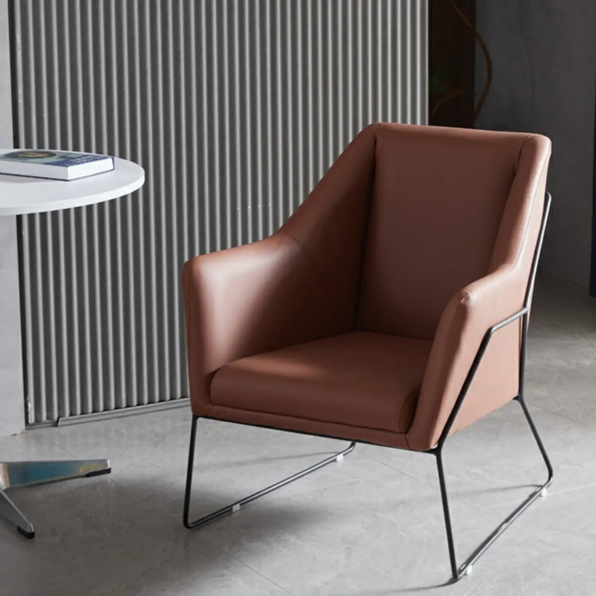 High-Back Leather Sloped Arms Fixed Back Sled Arm Chair Image - 6