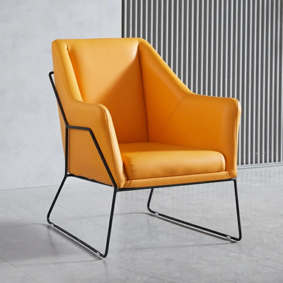 High-Back Leather Sloped Arms Fixed Back Sled Arm Chair Image - 7