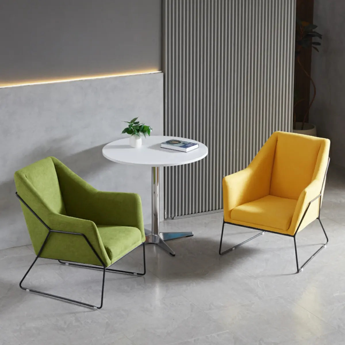 High-Back Leather Sloped Arms Fixed Back Sled Arm Chair Image - 8