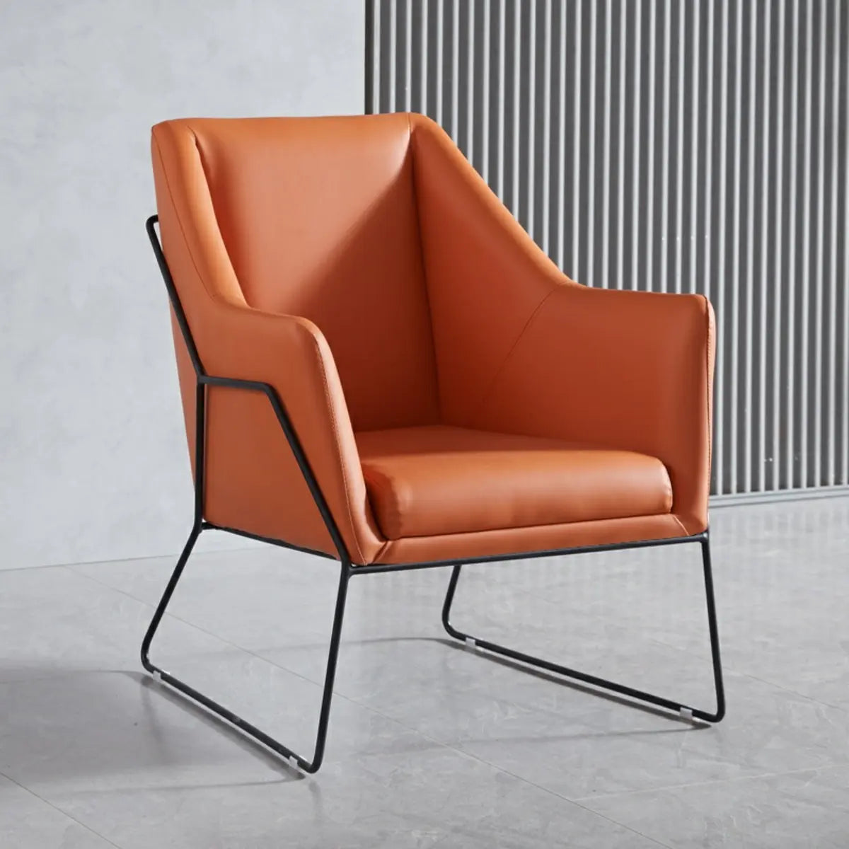 High-Back Leather Sloped Arms Fixed Back Sled Arm Chair Image - 9