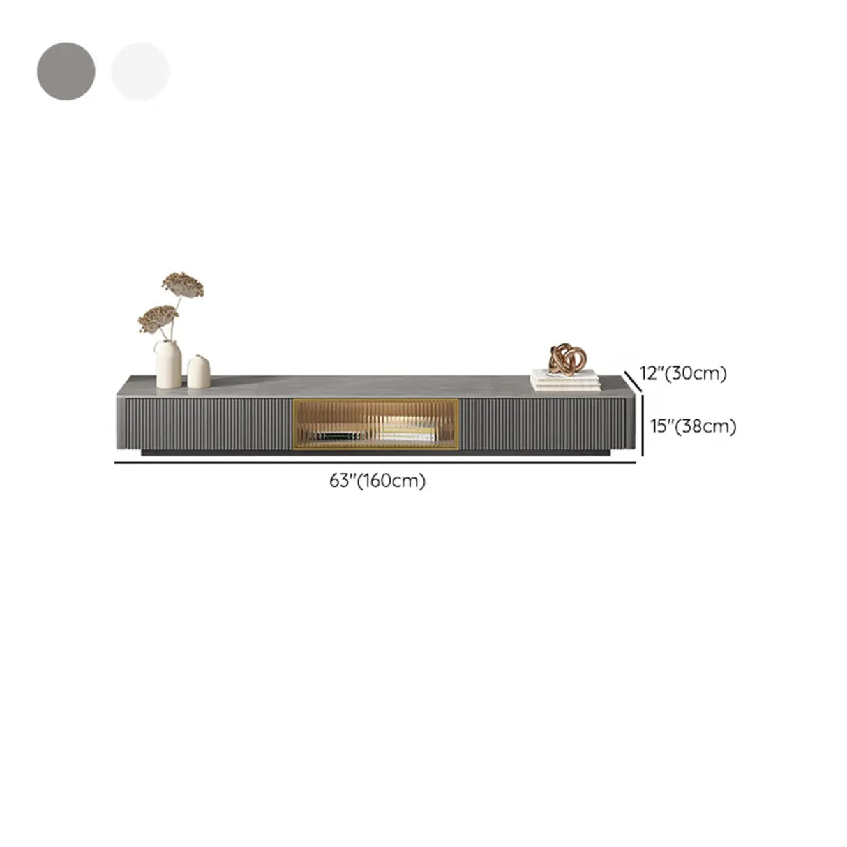 High Glossy Grey Stone Rectangle Drawers TV Stand Image - 12