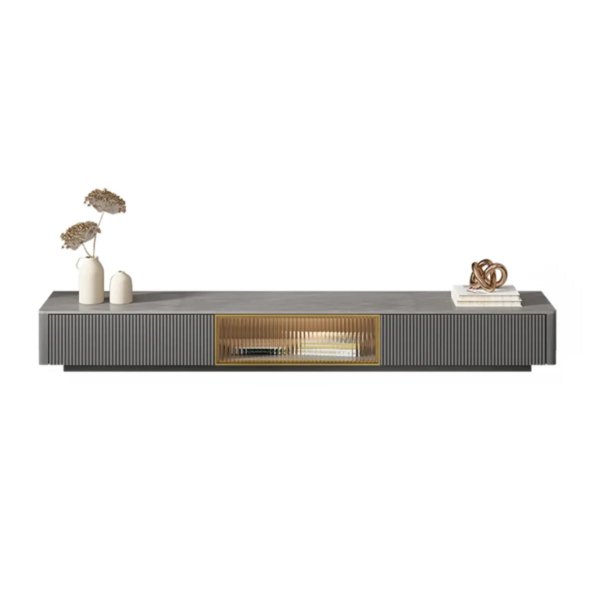 High Glossy Grey Stone Rectangle Drawers TV Stand Image - 3