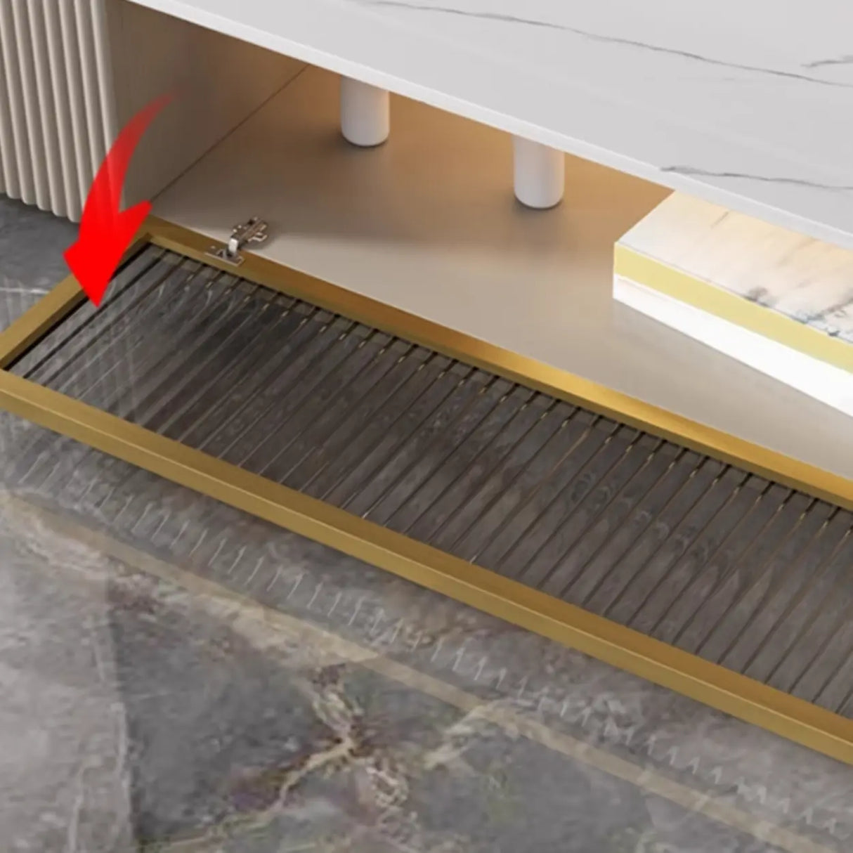 High Glossy Grey Stone Rectangle Drawers TV Stand Image - 8