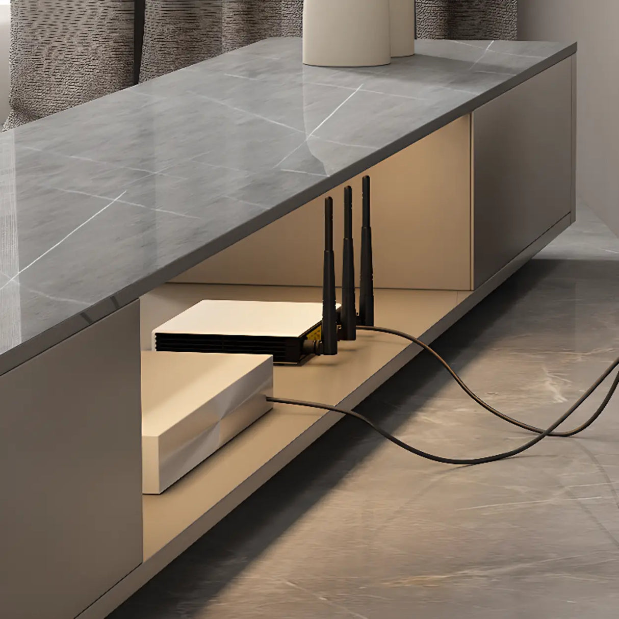 High Glossy Grey Stone Rectangle Drawers TV Stand Image - 9