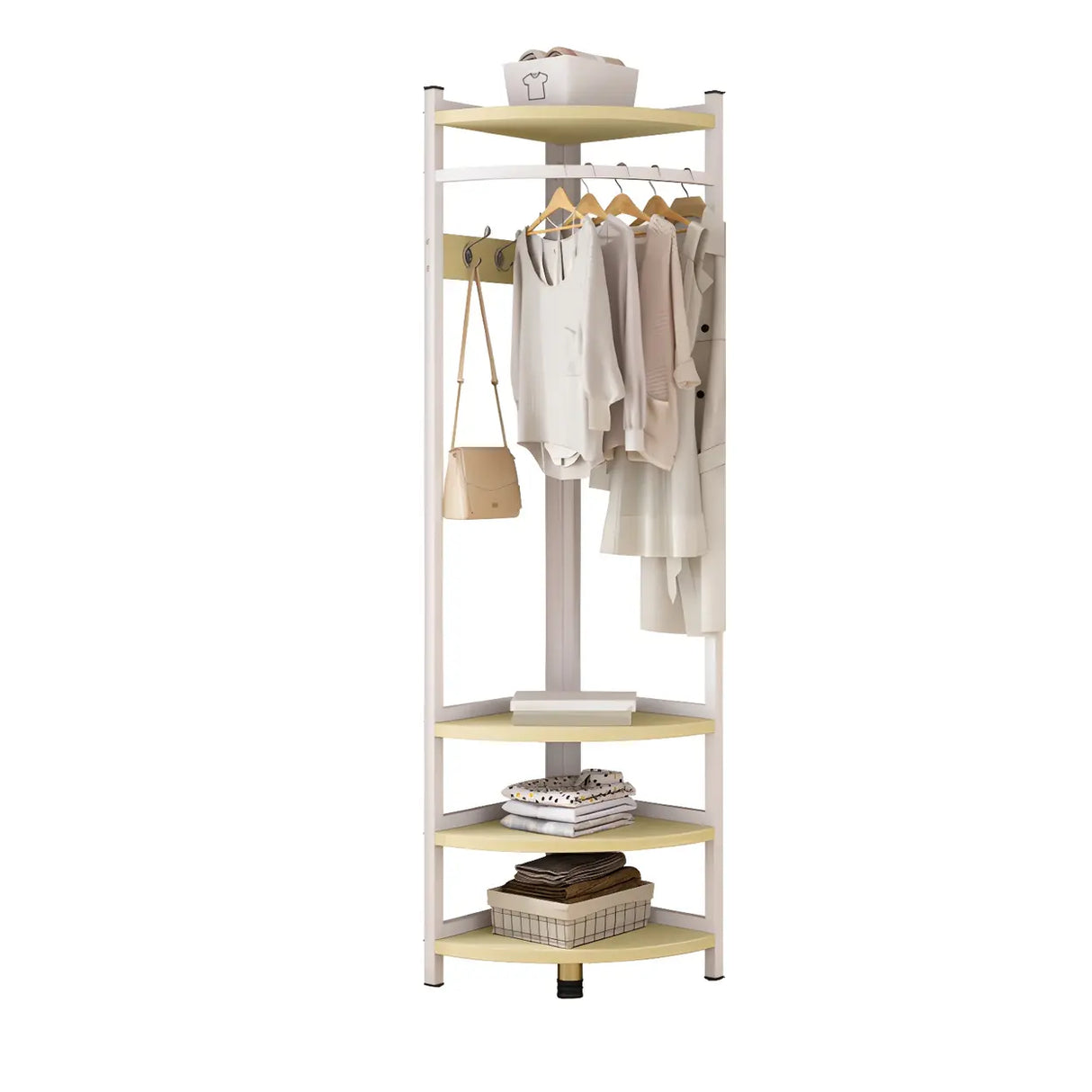 High Organizer Metal Corner Coat Rack with Pink Shelves Image - 10