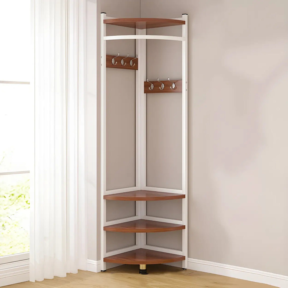 High Organizer Metal Corner Coat Rack with Pink Shelves Image - 13