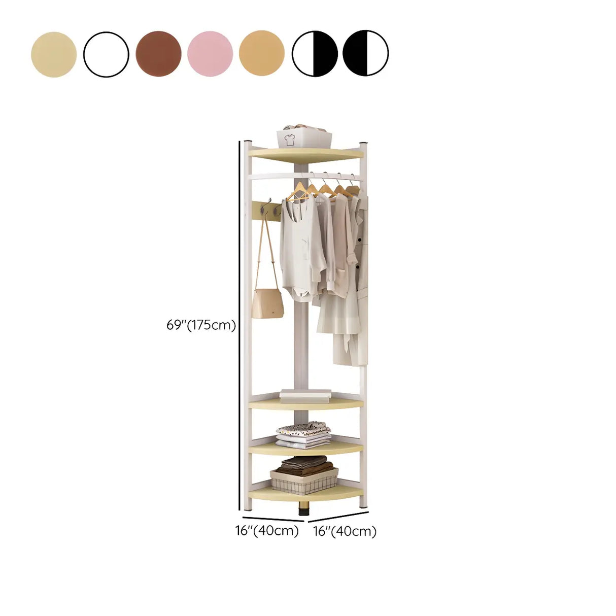 High Organizer Metal Corner Coat Rack with Pink Shelves Image - 17