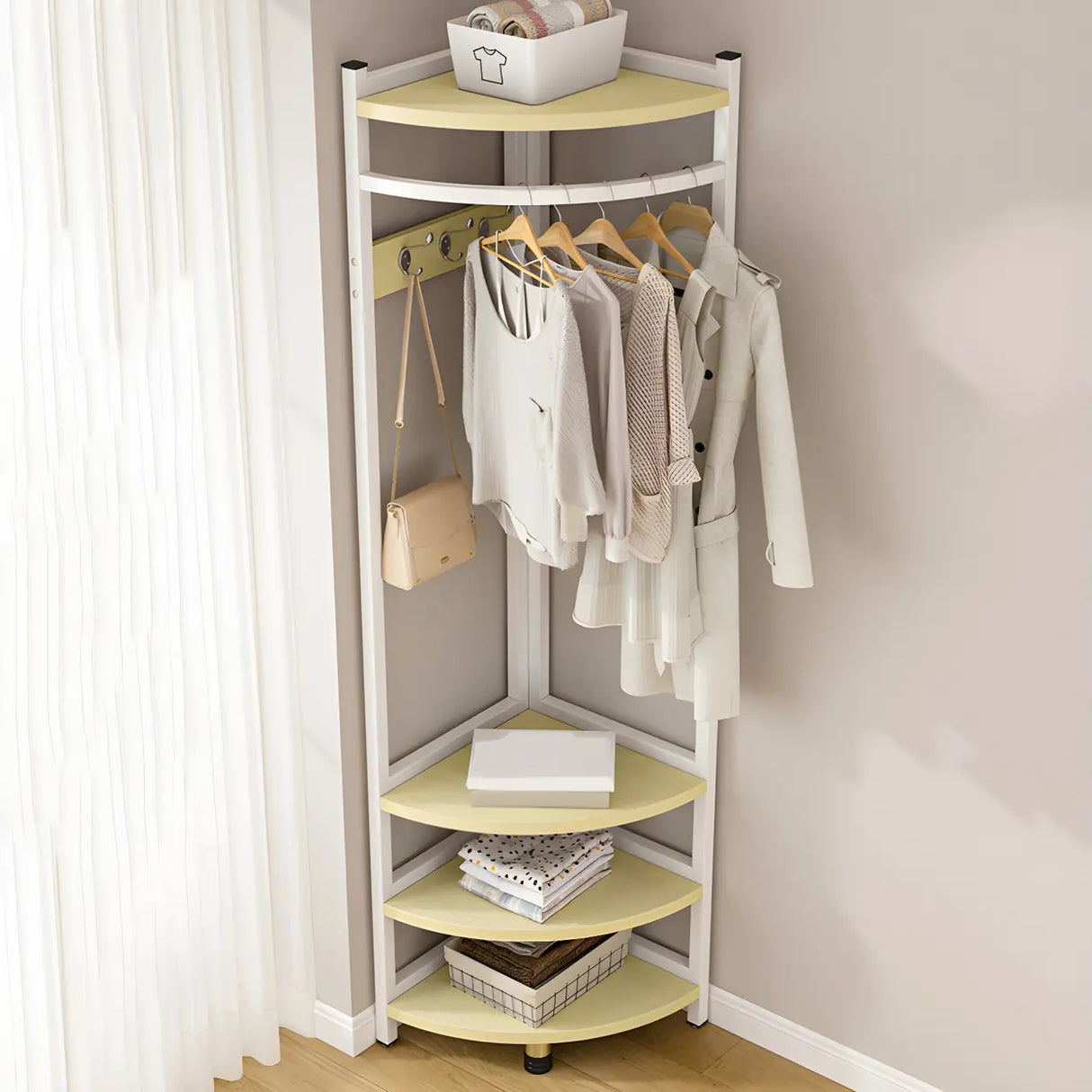 High Organizer Metal Corner Coat Rack with Pink Shelves Image - 4