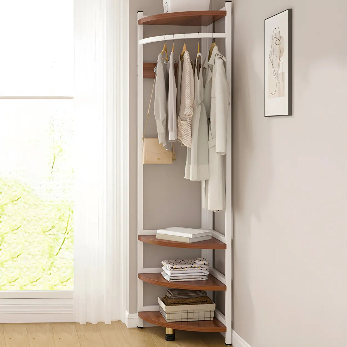 High Organizer Metal Corner Coat Rack with Pink Shelves Image - 6