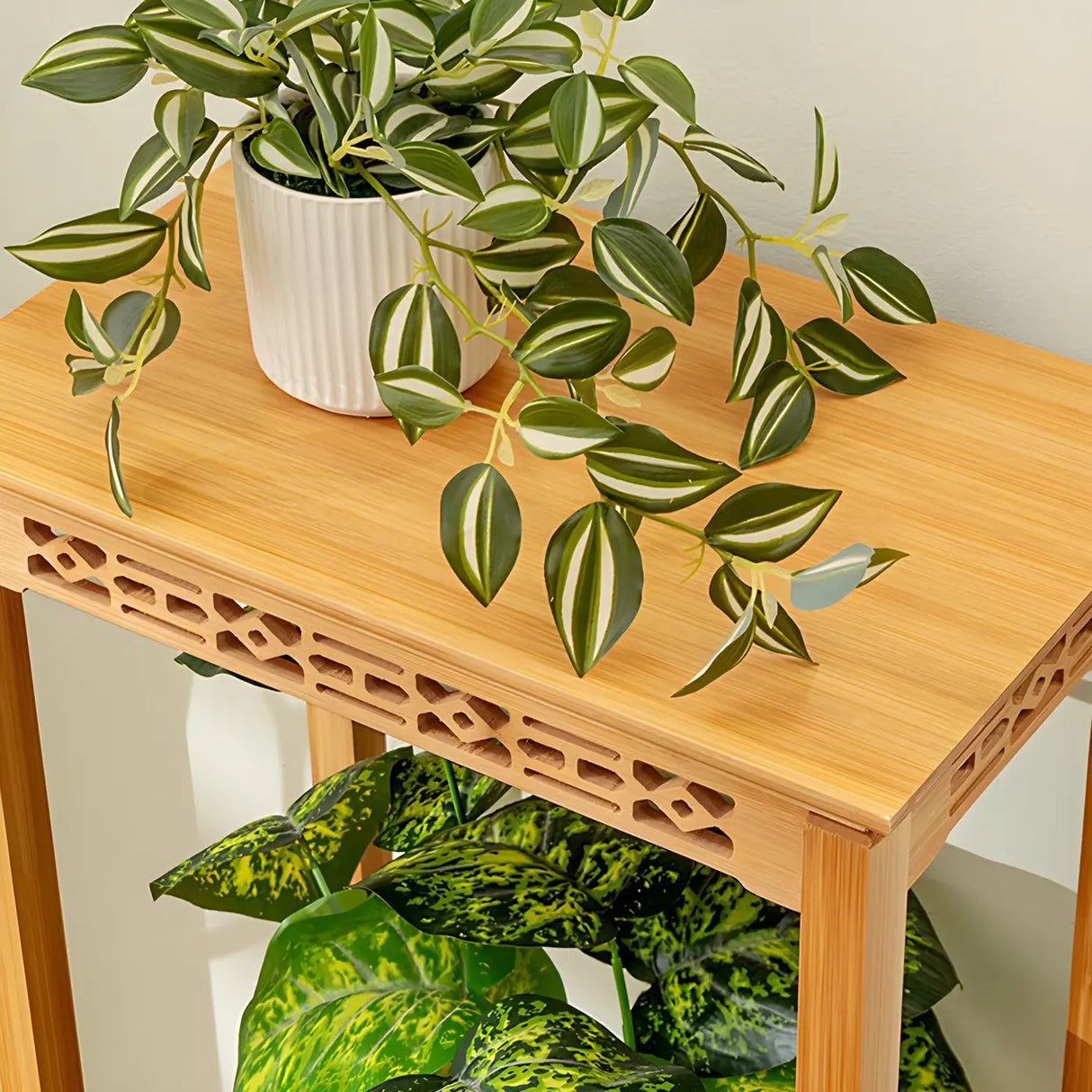 Home Display Modern Waterproof Square Bamboo Plant Stand Image - 11