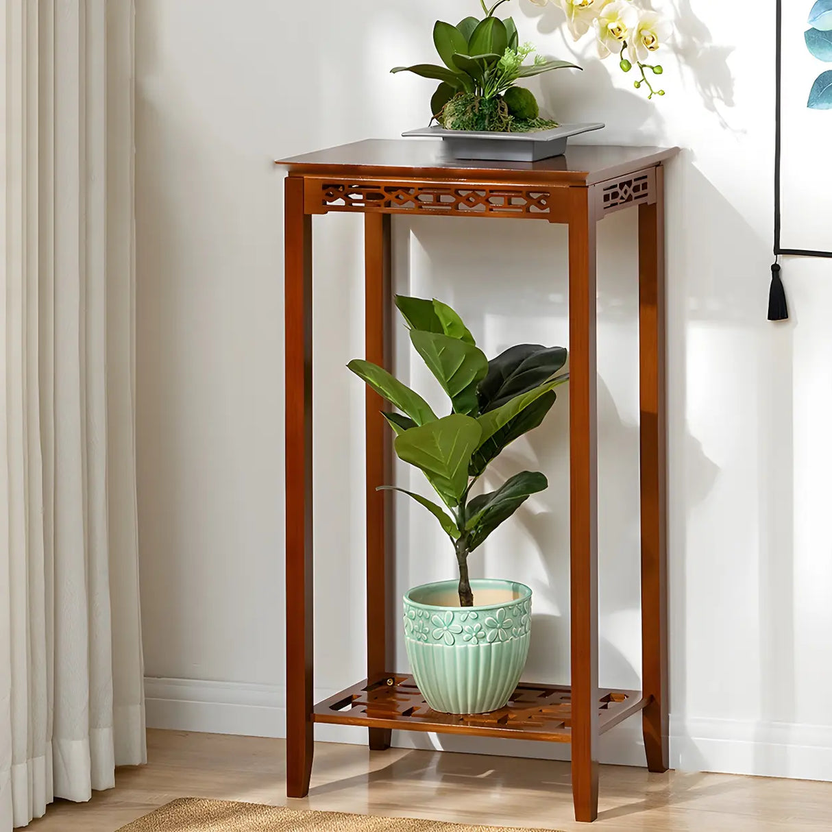 Home Display Modern Waterproof Square Bamboo Plant Stand Image - 16