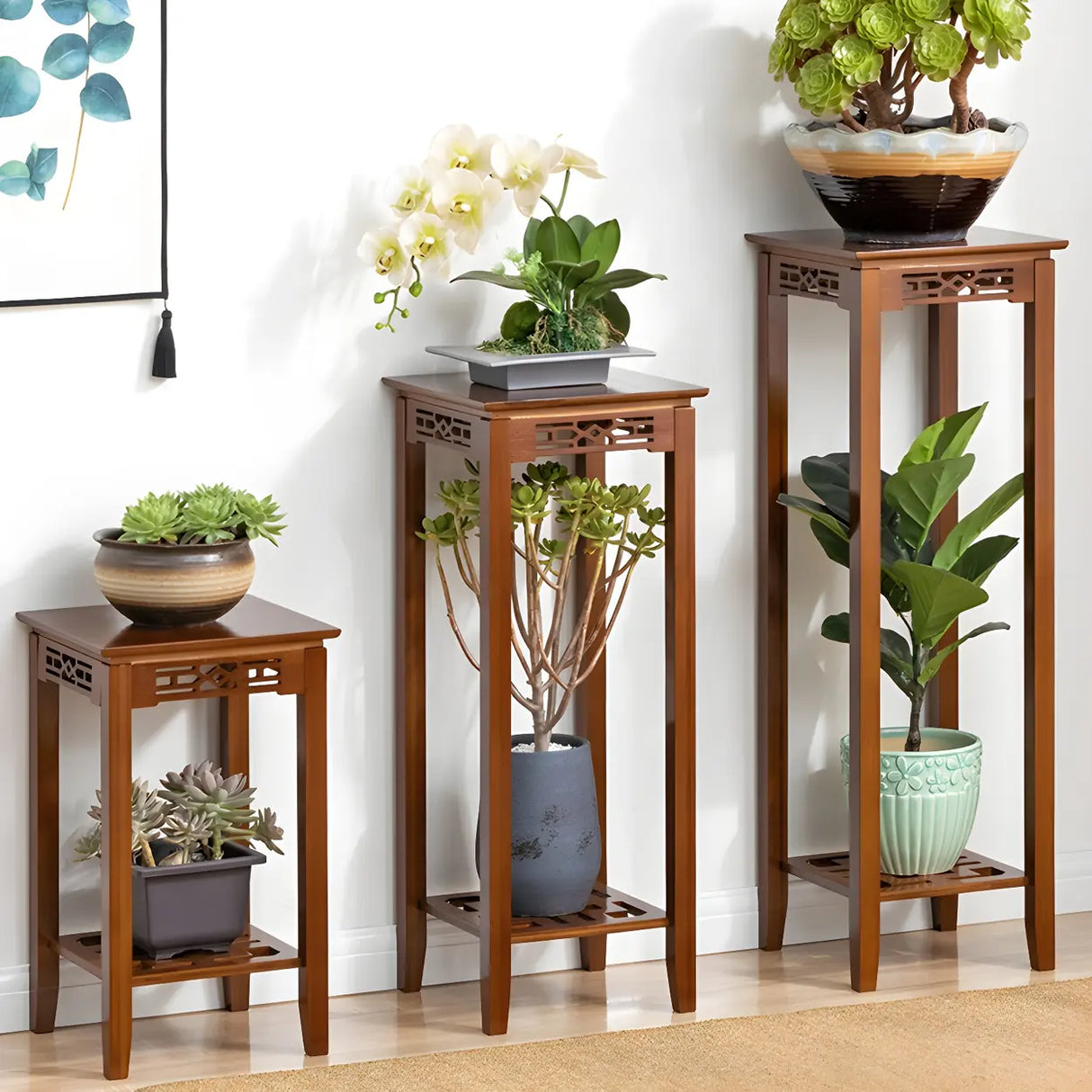 Home Display Modern Waterproof Square Bamboo Plant Stand Image - 1