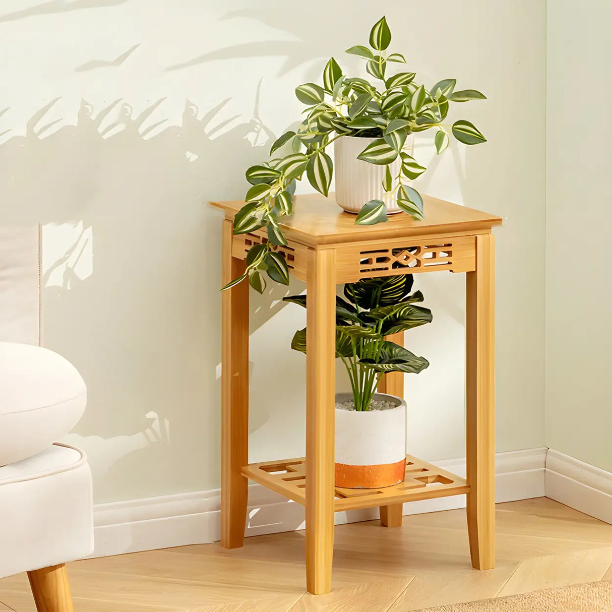 Home Display Modern Waterproof Square Bamboo Plant Stand Image - 21