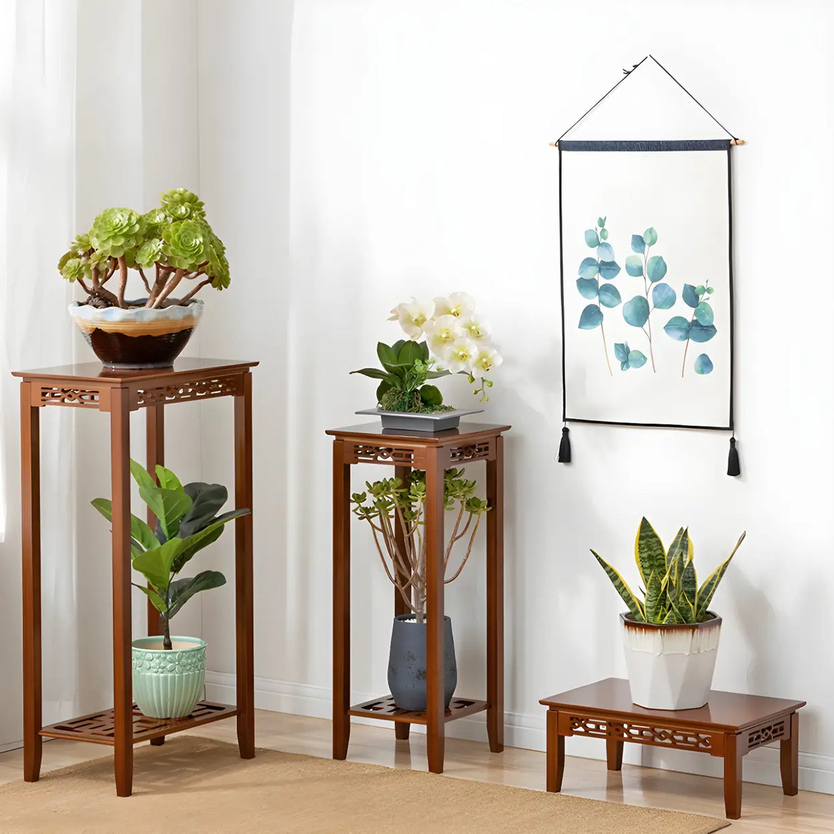 Home Display Modern Waterproof Square Bamboo Plant Stand Image - 22