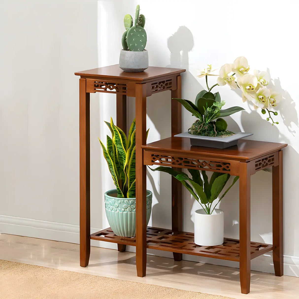 Home Display Modern Waterproof Square Bamboo Plant Stand Image - 23