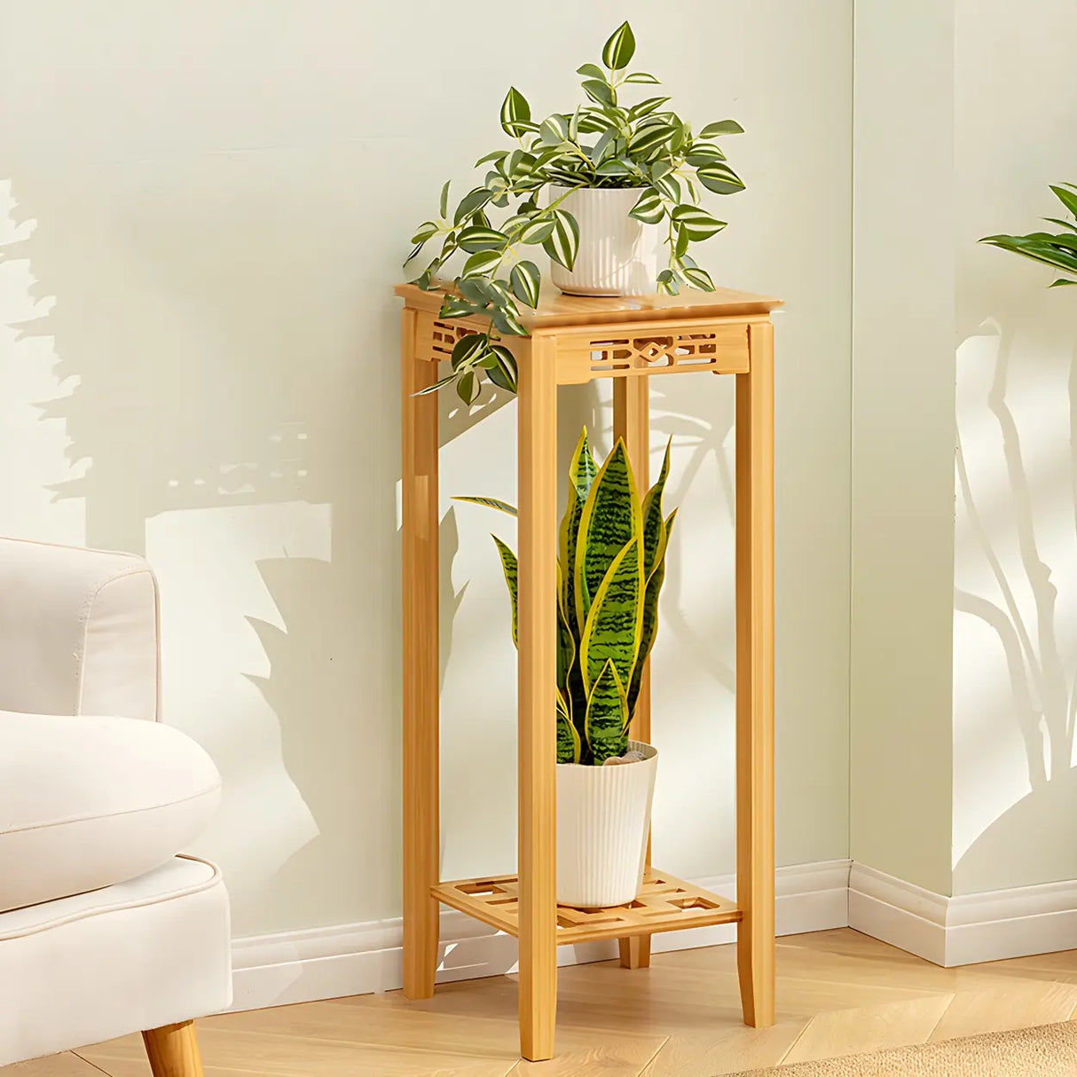 Home Display Modern Waterproof Square Bamboo Plant Stand Image - 24